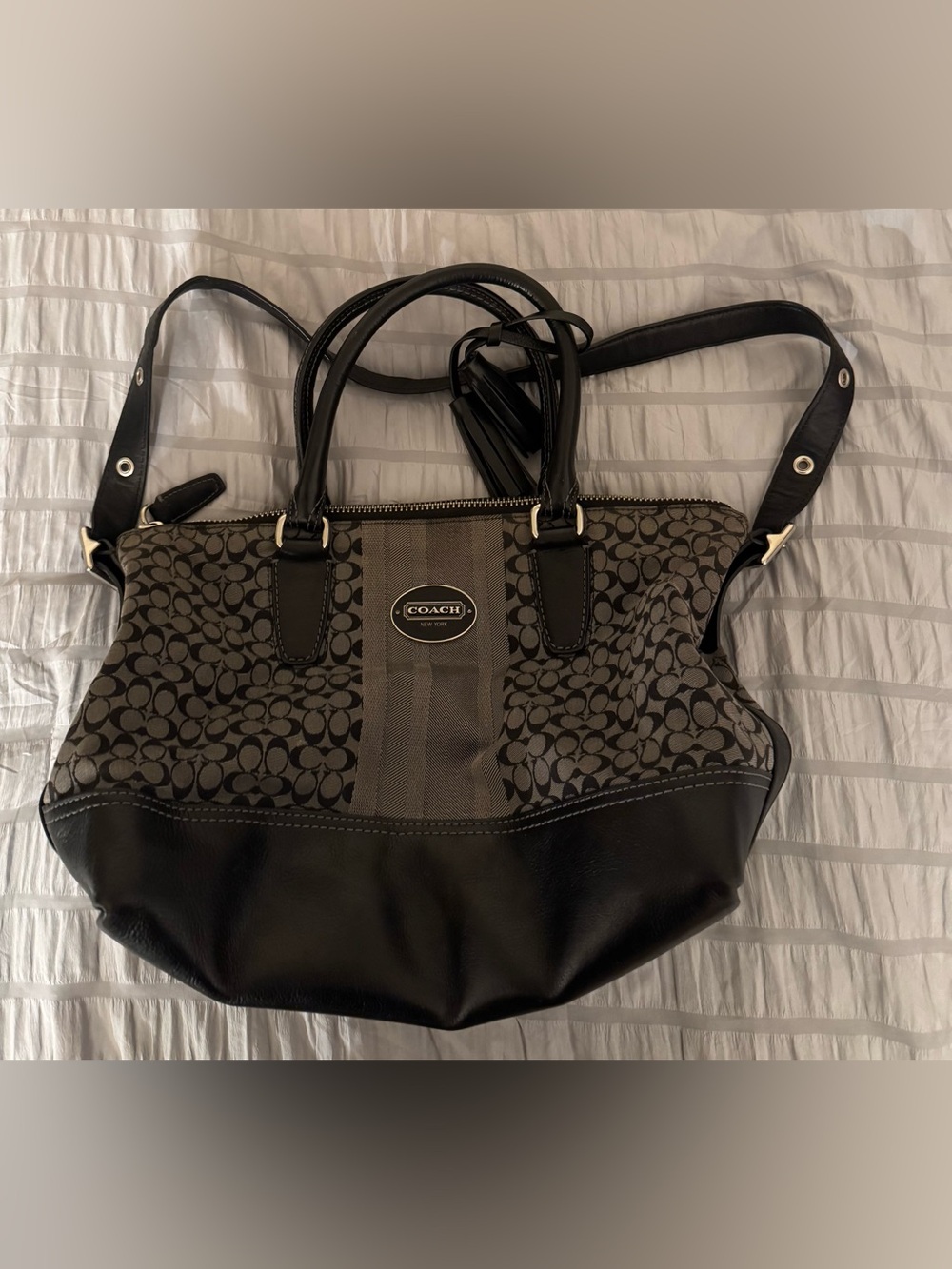 Coach Black & Gray Signature Canvas Tote